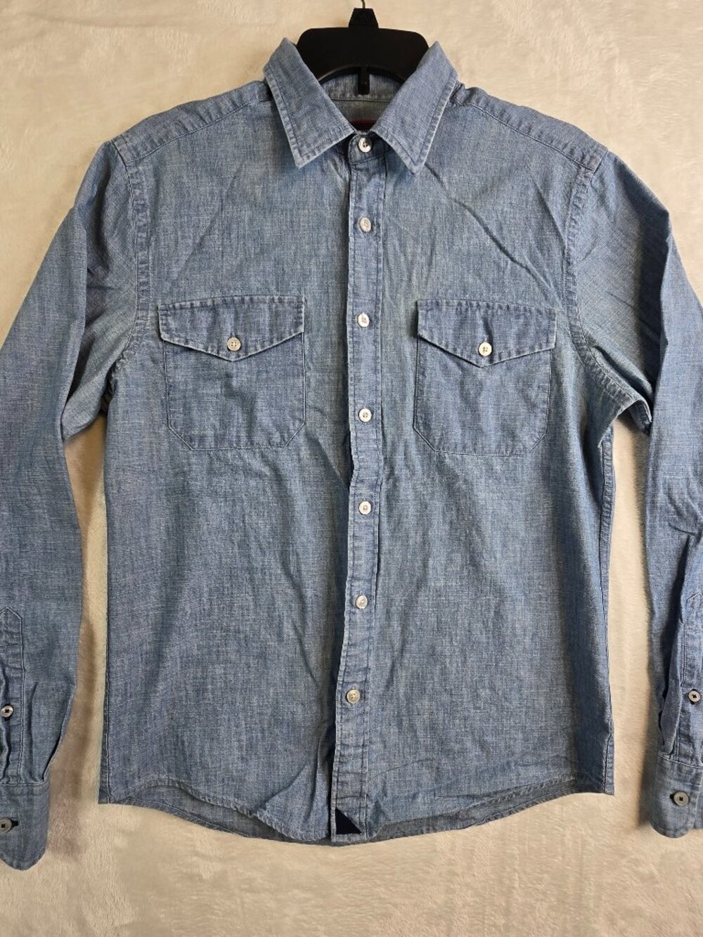 Untuckit Mens Small Slim Fit Button Down Long Sleeve Cotton Shirt Blue Western